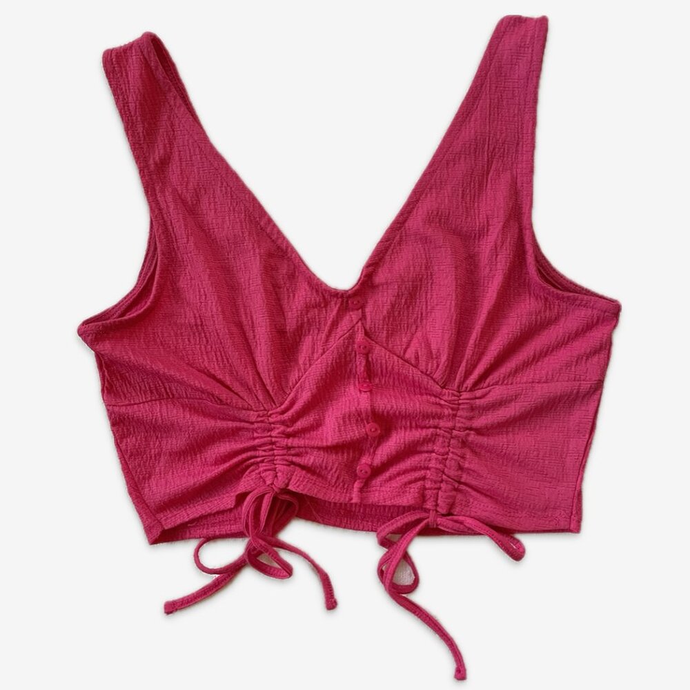 Pink ruched tie crop top M